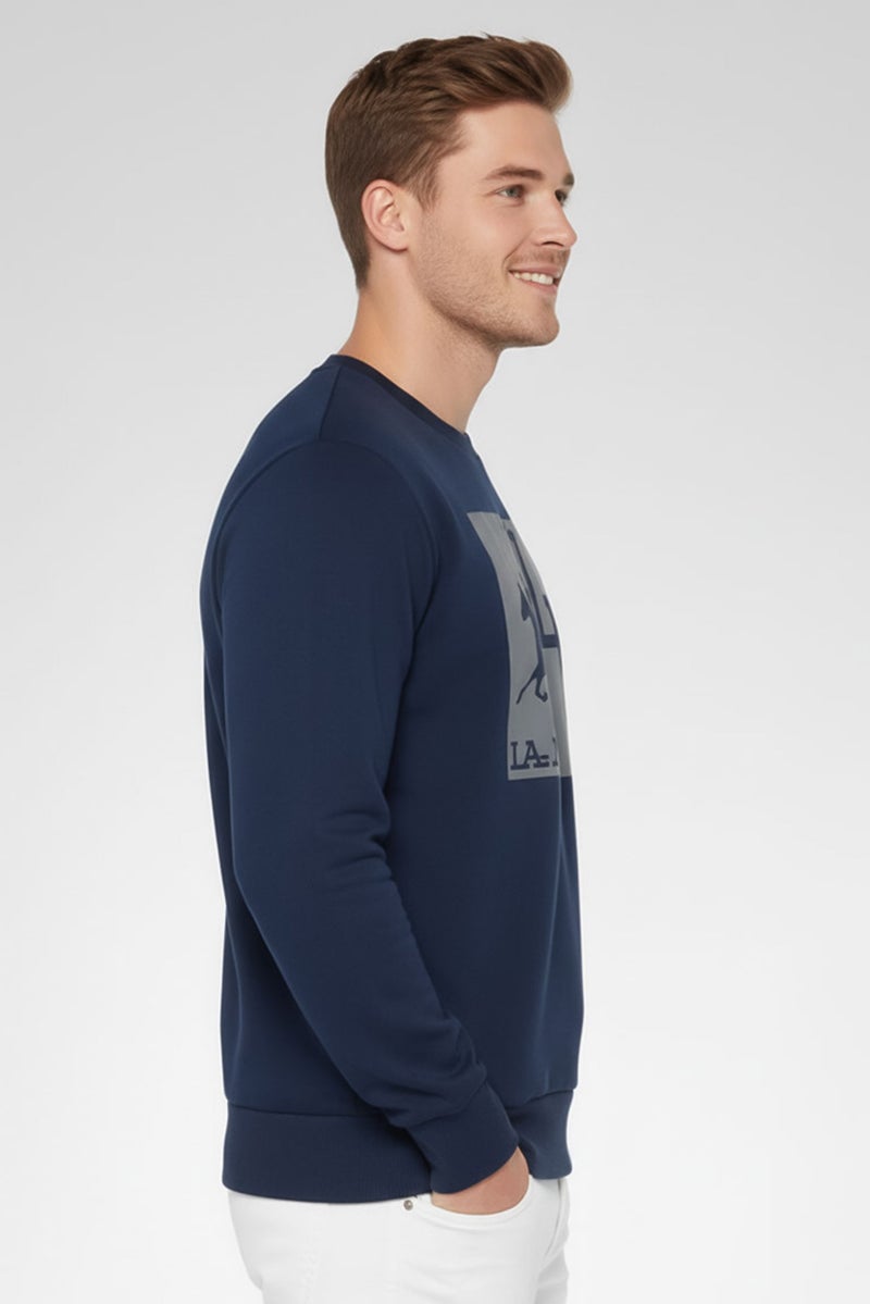 La Martina Men Crew Neck Brand Logo Long Sleeves Sweatshirt, Navy - Image 4