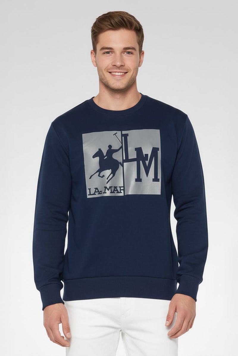 La Martina Men Crew Neck Brand Logo Long Sleeves Sweatshirt, Navy - Image 1