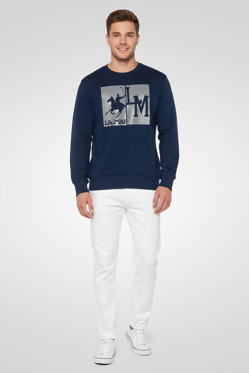 La Martina Men Crew Neck Brand Logo Long Sleeves Sweatshirt, Navy - Image 2