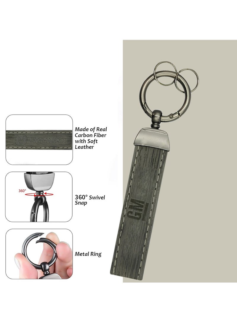 GM Premium Carbon Fiber Leather Car Keychain with 360° Swivel Snap - Metal Ring & Soft Leather Design - Image 1