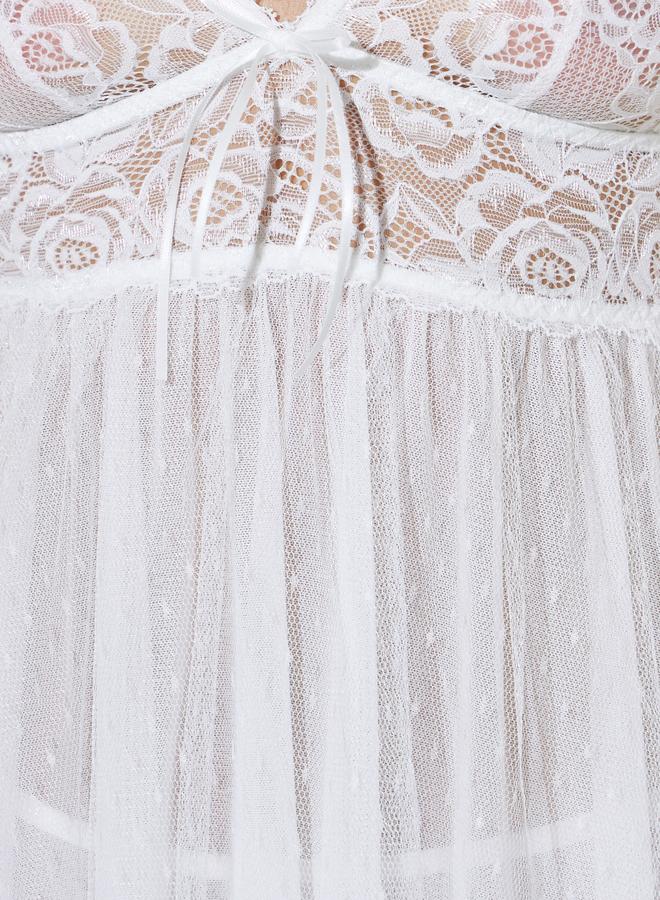Styli Off White Lace And Polka Mesh Tiered Babydoll With Brief - Image 2