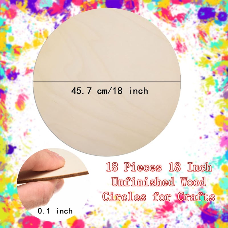 AWIZOM 18 Pack 18 Inch Round Wood Circles for Crafts Blank Round Wooden Cutouts Unfinished Rounds Wooden Discs Large Unfinished Woodens Circles for Door Hanger Design Wood Burning - Image 2