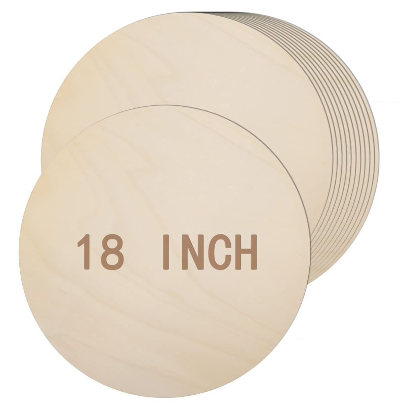 AWIZOM 18 Pack 18 Inch Round Wood Circles for Crafts Blank Round Wooden Cutouts Unfinished Rounds Wooden Discs Large Unfinished Woodens Circles for Door Hanger Design Wood Burning - Image 1