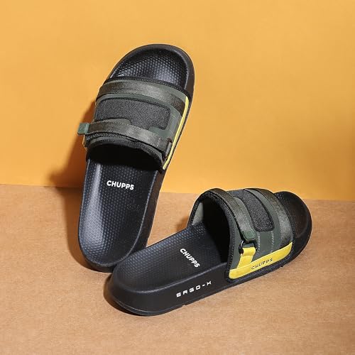 CHUPPS Rebel Slider for Men | Flip Flop Slippers with FOAM6 Upper Technology (6mm Foam) | Snug Fit Footwear with ERGOX PLUS Contoured & Cushioned Footbed | Lightweight Slides for Men - Black/Grey - Image 2