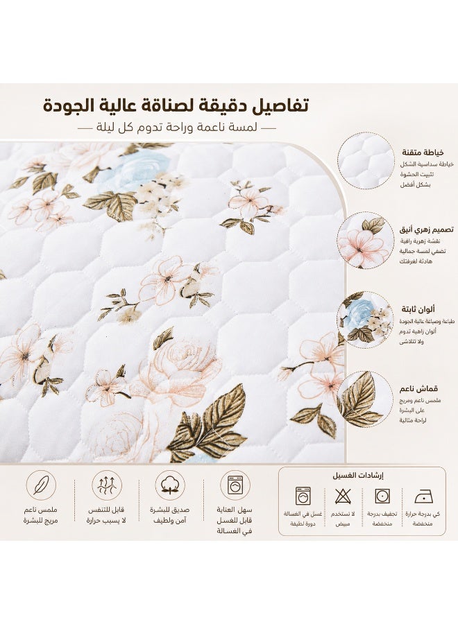 شايني فلاور طقم مفرش سرير مبطن بنقوش زهور أنيقة، 4/6 قطع، طقم لحاف ناعم ومريح بطبعات جميلة، تصميم بسيط وراقي لغرفة النوم - Image 4