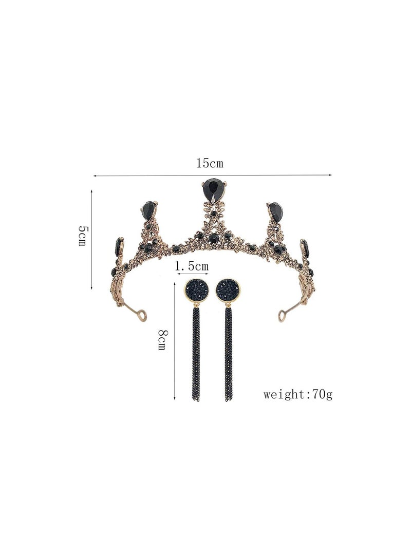GGOOT 1 Set Baroque Crown Earring Set Baroque Queen Crown Bridal Headband Crown Hair Hoop Shiny Rhinestone Hairband Girls Crown Headdress  - Image 4