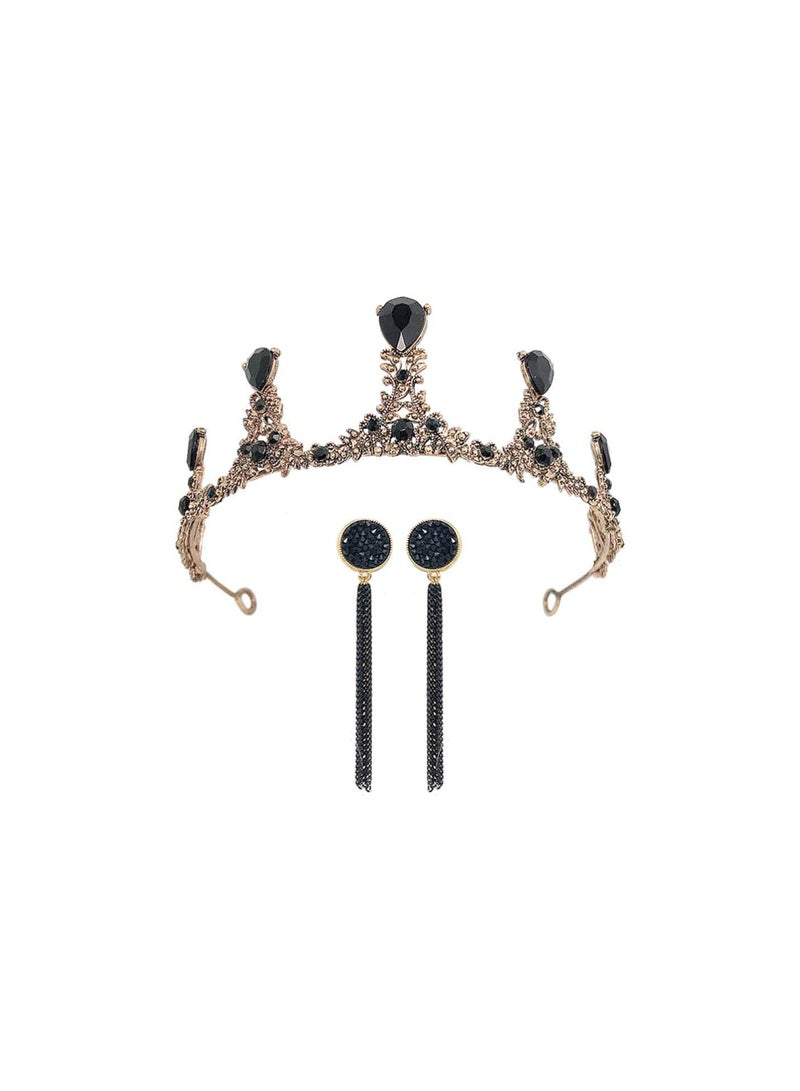GGOOT 1 Set Baroque Crown Earring Set Baroque Queen Crown Bridal Headband Crown Hair Hoop Shiny Rhinestone Hairband Girls Crown Headdress  - Image 1