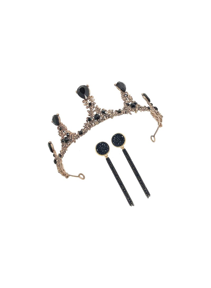 GGOOT 1 Set Baroque Crown Earring Set Baroque Queen Crown Bridal Headband Crown Hair Hoop Shiny Rhinestone Hairband Girls Crown Headdress  - Image 2