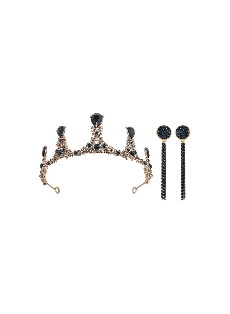 GGOOT 1 Set Baroque Crown Earring Set Baroque Queen Crown Bridal Headband Crown Hair Hoop Shiny Rhinestone Hairband Girls Crown Headdress  - Image 3