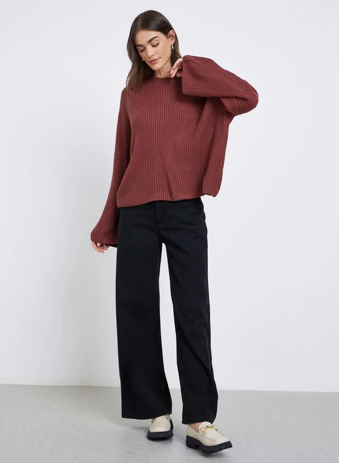 Styli Styli Rust Boxy Fit Chunky Knit Sweater