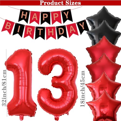 DUFACAI 13th Birthday Party Decorations for Boys 13th Happy Birthday Banner Red and Black Foil Fringe Curtains Backdrop 32 Inch Number 13 Balloons 10 Inch Latex Balloons for 13 year old Boy Girl Party Black - Image 5