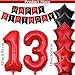 DUFACAI 13th Birthday Party Decorations for Boys 13th Happy Birthday Banner Red and Black Foil Fringe Curtains Backdrop 32 Inch Number 13 Balloons 10 Inch Latex Balloons for 13 year old Boy Girl Party Black - Image 4
