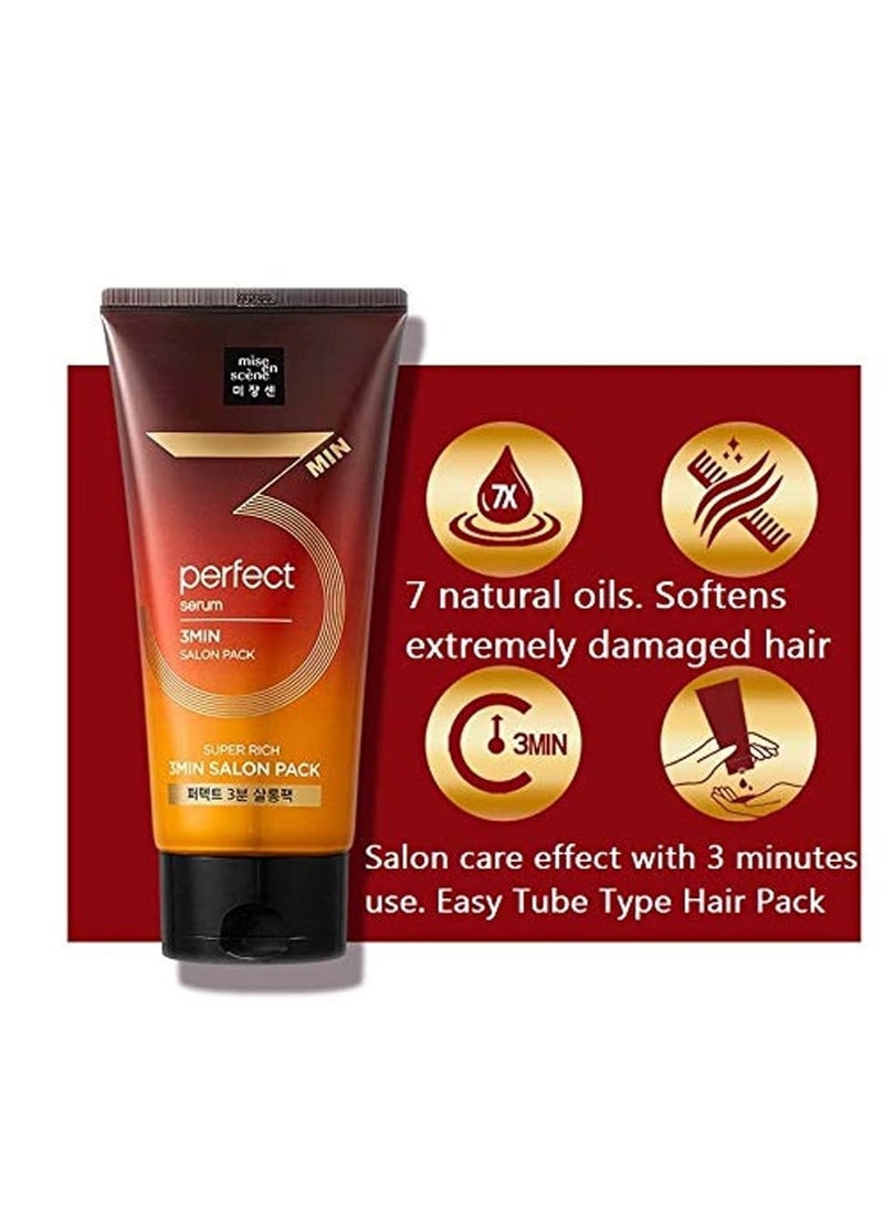 Mise En Scène Mise En Scene 3 Min Korean Hair Mask, Perfect Serum Super Rich 3 Min Salon Pack - Hair Treatment for Damage Repair, Strengthening and Hydrating, Korean Hair Care, 10.14 Fl Oz.  - Image 4