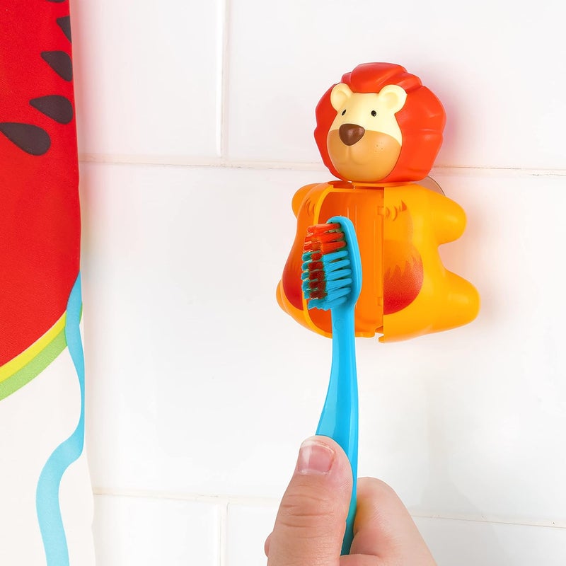 Flipper Fun Animal Lion Toothbrush Cover, One Touch Open & Close,Suction Cup Toothbrush Holder for Mirrors, Glass or Tiles,Dust-proof Adorable Easy to Use,Made in Malaysia,Patented Design 3Y+ - Image 4
