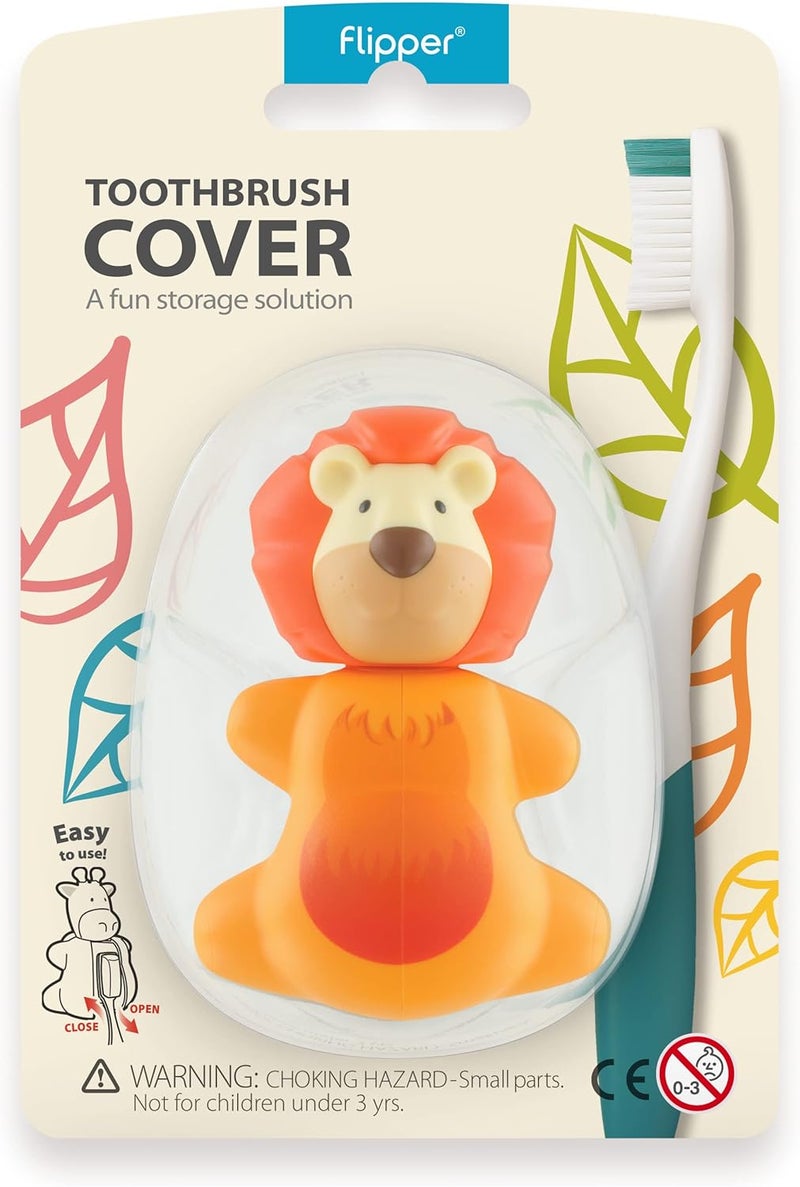 Flipper Fun Animal Lion Toothbrush Cover, One Touch Open & Close,Suction Cup Toothbrush Holder for Mirrors, Glass or Tiles,Dust-proof Adorable Easy to Use,Made in Malaysia,Patented Design 3Y+ - Image 3