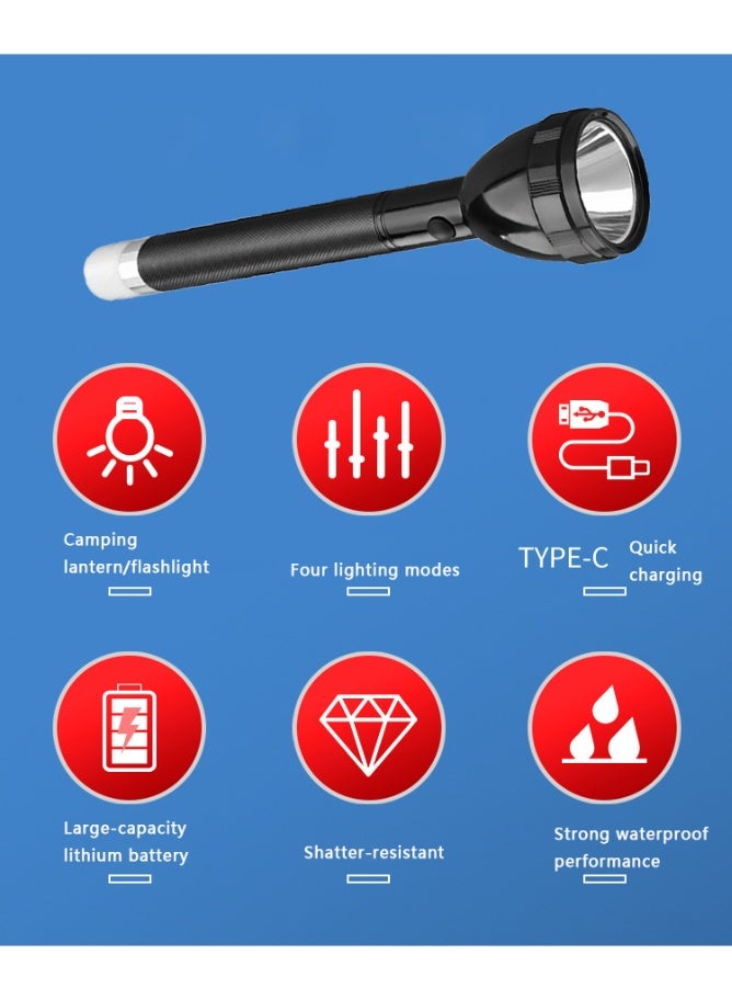 TDAO 2-IN-1 USB Rechargeable LED Flashlight with Camping Lamp, Emergency Self-Defense Flashlight with Taillight, Ultra-Long Battery Life Outdoor Multi-Function Flashlight-2 Pack - Image 2