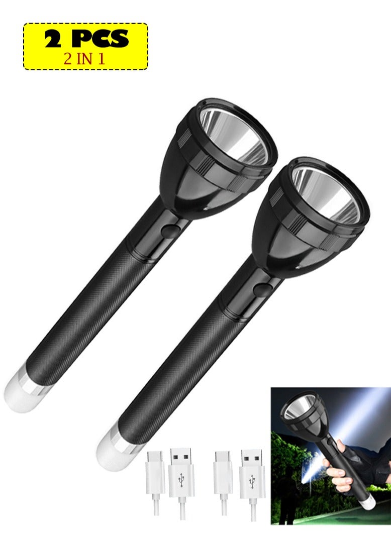 TDAO 2-IN-1 USB Rechargeable LED Flashlight with Camping Lamp, Emergency Self-Defense Flashlight with Taillight, Ultra-Long Battery Life Outdoor Multi-Function Flashlight-2 Pack - Image 1