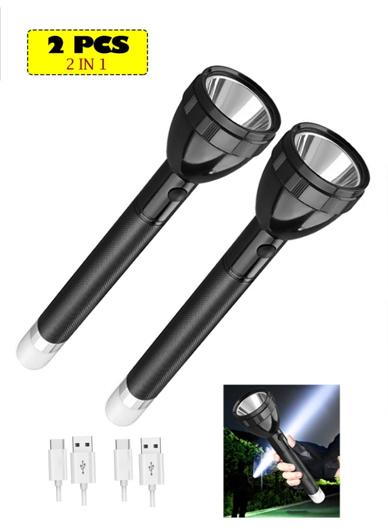 TDAO 2-IN-1 USB Rechargeable LED Flashlight with Camping Lamp, Emergency Self-Defense Flashlight with Taillight, Ultra-Long Battery Life Outdoor Multi-Function Flashlight-2 Pack - Image 1