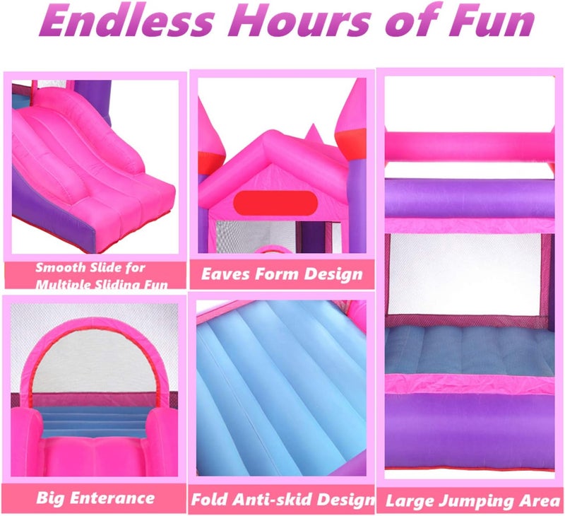 klarako Inflatable Bounce House Inflatable Pink Bounce Castle House Kids Party Bouncy House with Commercial Grade Air Blower Included - Image 3