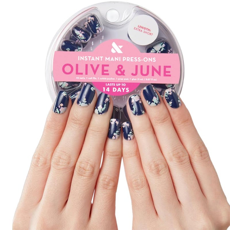 Olive & June Instant Mani Press-On Nails (Glue) | 42 Fake Nails, 21 Sizes | Non-Toxic, Long-Lasting Recycled Materials Realistic Look | Spring Flowers & Patterns | Short, Round | Micro Floral - Image 1