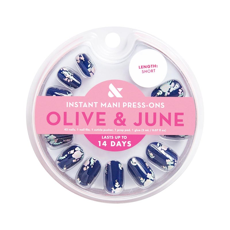 Olive & June Instant Mani Press-On Nails (Glue) | 42 Fake Nails, 21 Sizes | Non-Toxic, Long-Lasting Recycled Materials Realistic Look | Spring Flowers & Patterns | Short, Round | Micro Floral - Image 2