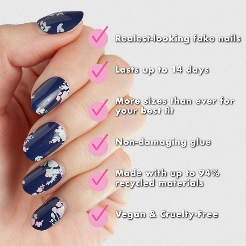 Olive & June Instant Mani Press-On Nails (Glue) | 42 Fake Nails, 21 Sizes | Non-Toxic, Long-Lasting Recycled Materials Realistic Look | Spring Flowers & Patterns | Short, Round | Micro Floral - Image 4