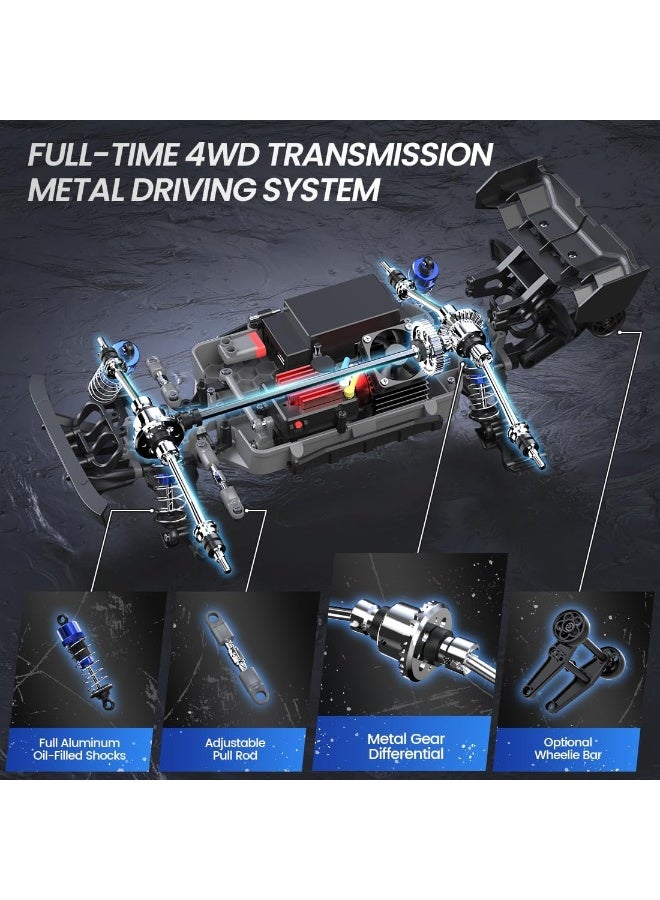 DEERC Remote Controlled Car 1:16 Brushless Motor 70 km/h, 4WD Fast Racing Car with 2 Batteries for 40 Min. Runtime, 2.4GHz RC Car for Adults and Children - Image 4