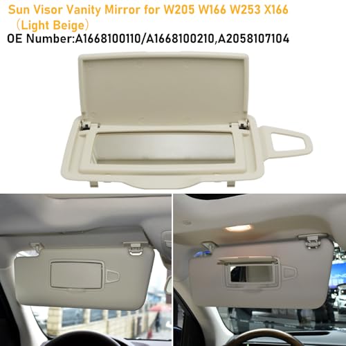 Abodvu Compatible with Mercedes Benz Sun Visor Vanity Mirror Cover,Front Sun Visor Cap Replace for W166 X166 W292 W205 W253 C GLC M Class 2015-2021,1PC Left Makeup Mirror Cap,Light Beige - Image 3
