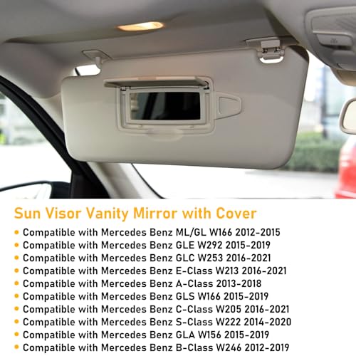 Abodvu Compatible with Mercedes Benz Sun Visor Vanity Mirror Cover,Front Sun Visor Cap Replace for W166 X166 W292 W205 W253 C GLC M Class 2015-2021,1PC Left Makeup Mirror Cap,Light Beige - Image 2
