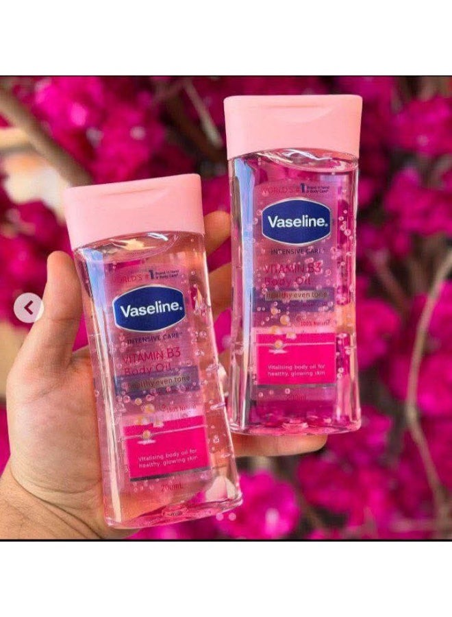 Vaseline Pink Vitamin B3 Brightening and Even Skin Tone Oil – Deep Hydration and Healthy Glow – 200ml - Image 4
