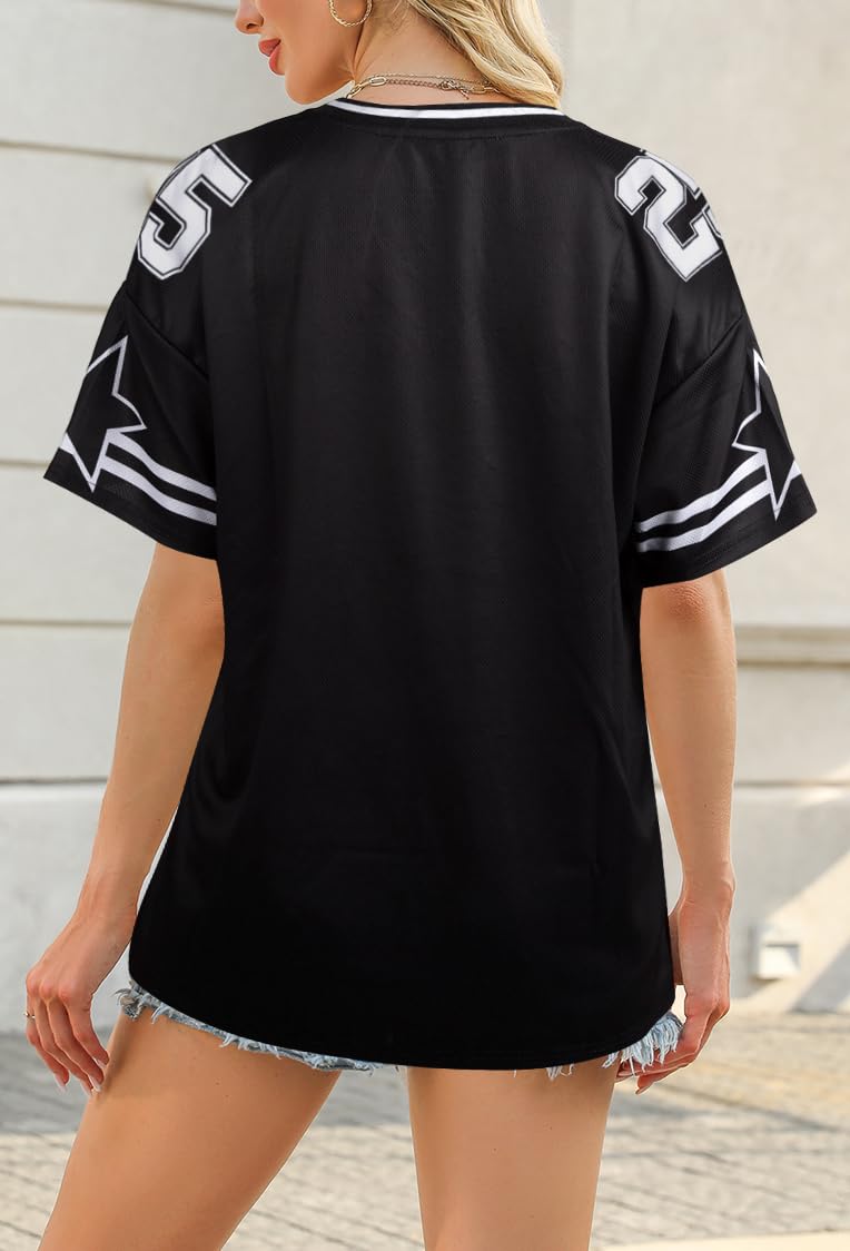 MYHALF Jersey Shirts for Women Y2k Graphic Tees V Neck Baggy Streetwear Number Oversized T Shirt Summer Tops Black - Image 4