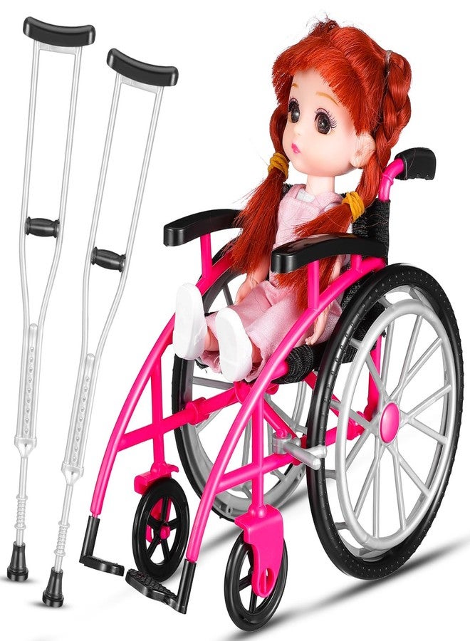 Garneck Doll Wheelchair and Crutches Playset Miniature Wheelchair and Miniature Crutch Models for Dollhouse Accessory Mini House Accessory Toy for Dolls DIY Scene Decor - Image 1