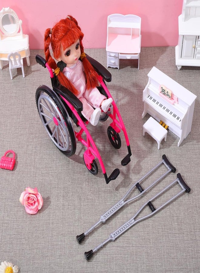 Garneck Doll Wheelchair and Crutches Playset Miniature Wheelchair and Miniature Crutch Models for Dollhouse Accessory Mini House Accessory Toy for Dolls DIY Scene Decor - Image 3