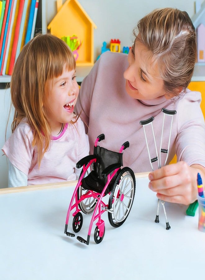 Garneck Doll Wheelchair and Crutches Playset Miniature Wheelchair and Miniature Crutch Models for Dollhouse Accessory Mini House Accessory Toy for Dolls DIY Scene Decor - Image 2