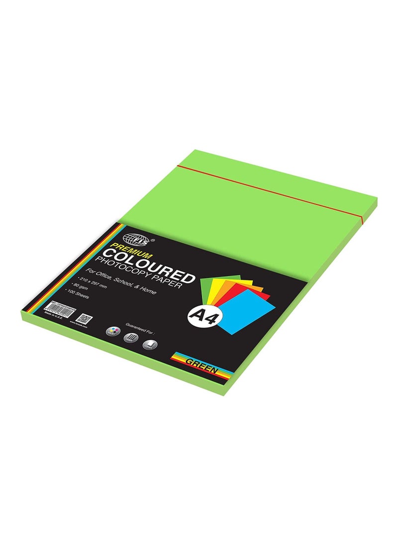 FIS FIS Premium Color Photocopy Paper, 100 Sheets, 80 gsm, Premium Green Color, A4 Size - FSPWA4P100PGR 