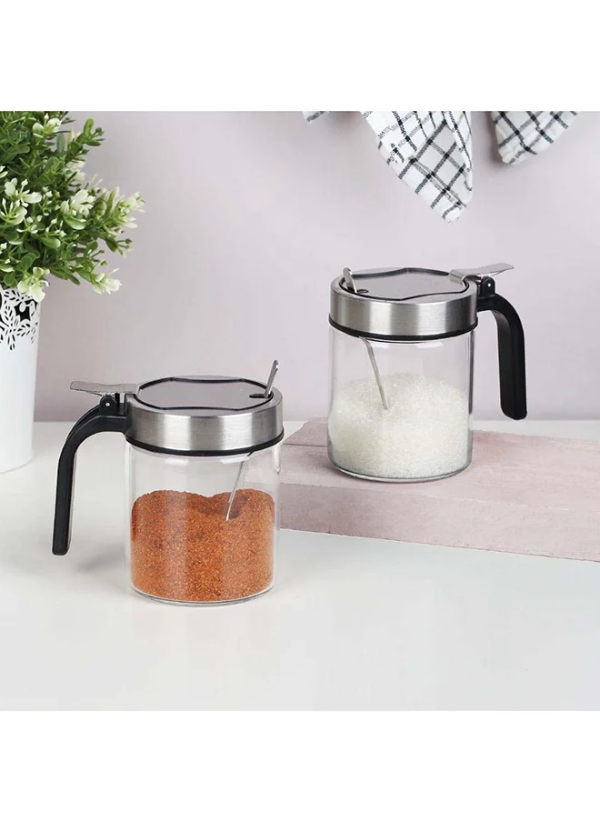 DANUBE HOME Adrian 2-Piece Spice Rack Set 250Ml Glass plus Ss Tabletop Condiments Holder Spice Container Storage For Kitchen & Dining Room L11Xw10Cm - Silver