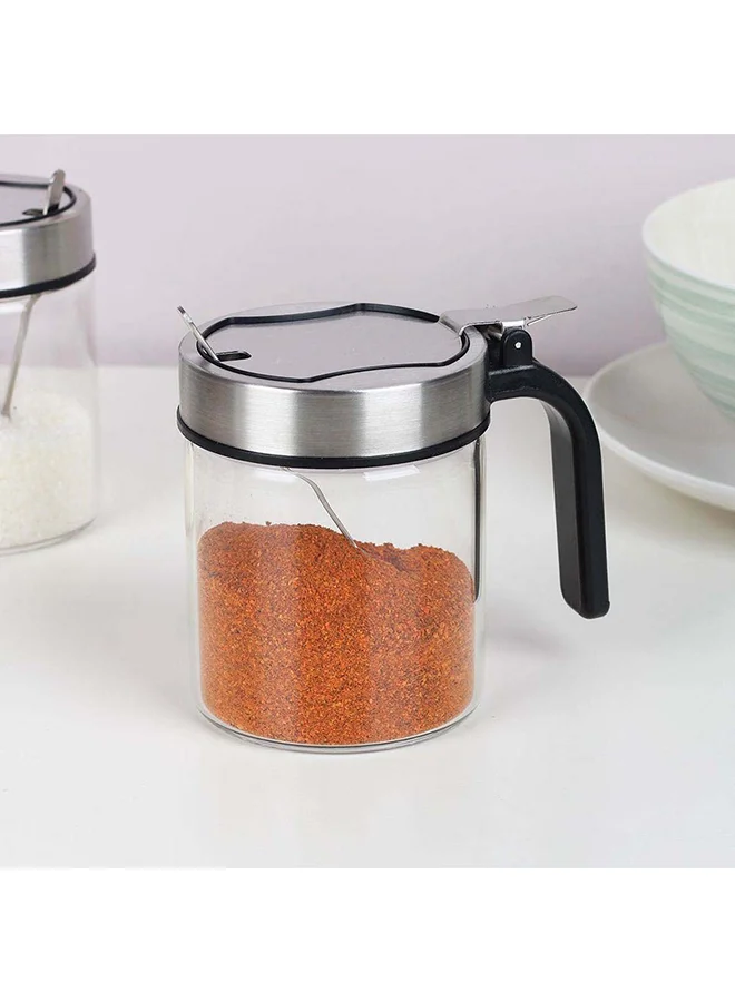 DANUBE HOME Adrian 2-Piece Spice Rack Set 250Ml Glass plus Ss Tabletop Condiments Holder Spice Container Storage For Kitchen & Dining Room L11Xw10Cm - Silver