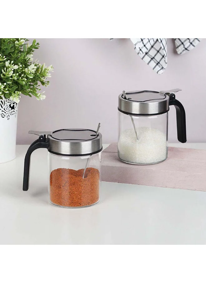 DANUBE HOME Adrian 2-Piece Spice Rack Set 250Ml Glass plus Ss Tabletop Condiments Holder Spice Container Storage For Kitchen & Dining Room L11Xw10Cm - Silver