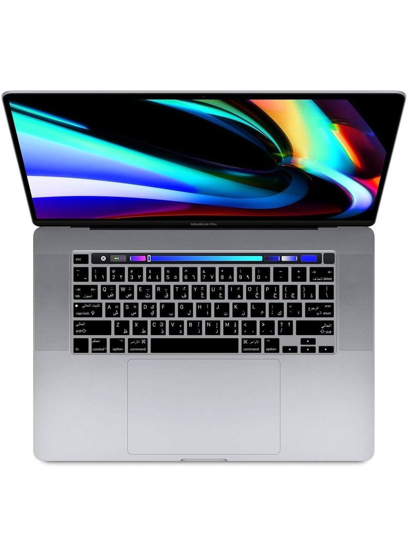 Ultra Thin Arabic Language Silicone Keyboard Cover Skin for MacBook Pro 16 inch A2141/2019 2020 New Pro 13.3 inch A2338 M1/A2251/A2289 with Touch Bar & Touch ID Black (US Version) - Image 2