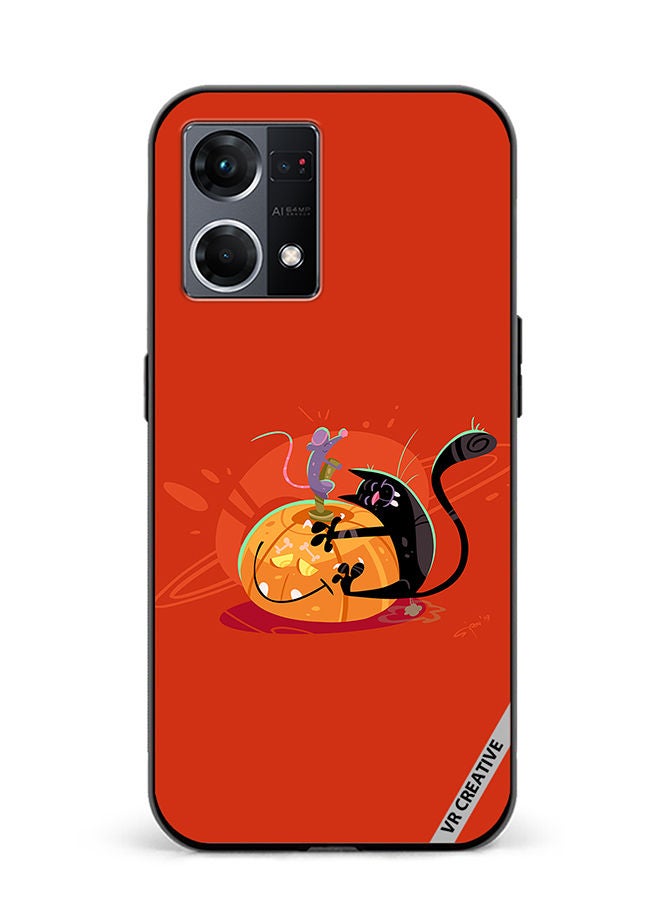 Protective Case Cover For Oppo Reno8 4G Halloween Cat Design Multicolour