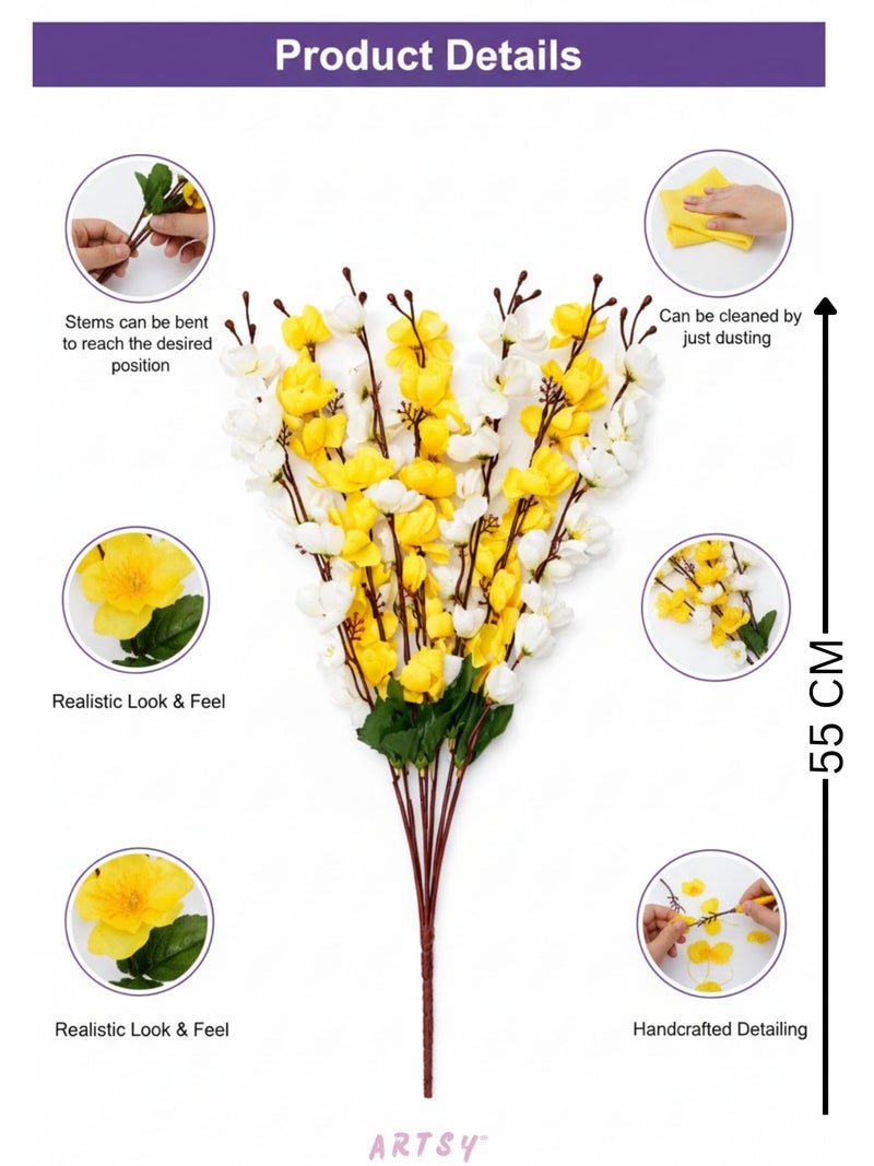 ARTSY® Artificial Flowers Bunch for Decoration Cherry Blossom, Ideal for vase, Home, Office Decor, Gifts, Craft, Artificial Plants for Decoration, Without vase, Yellow Mix, 55 cm Height, Fabric | - Image 5