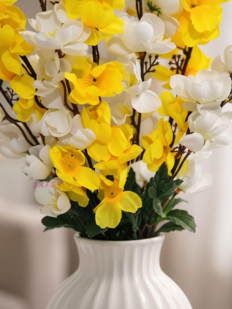 ARTSY® Artificial Flowers Bunch for Decoration Cherry Blossom, Ideal for vase, Home, Office Decor, Gifts, Craft, Artificial Plants for Decoration, Without vase, Yellow Mix, 55 cm Height, Fabric | - Image 3
