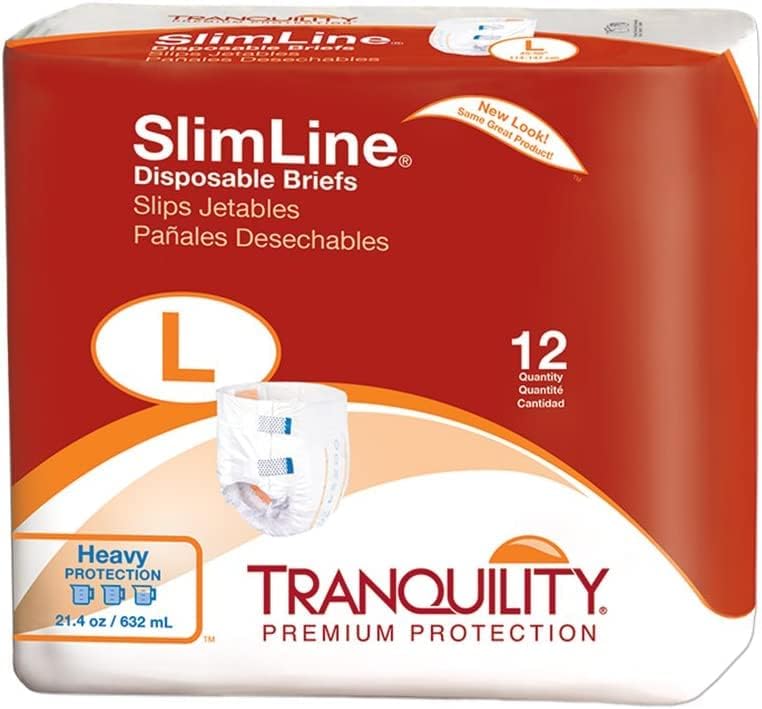 Tranquility Slimline Original Adult Disposable Brief Large Incontinence Care with a Slimmer Fit Peach Mat Core Kufguard Technology LatexFree 214oz Capacity 12ct Bag - Image 1