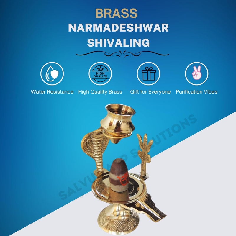 Salvus APP SOLUTIONS Brass Natural Stone Narmadeshwar Shiva Ling with Small Golden Trishul Temple 18x38 Inch - Image 3