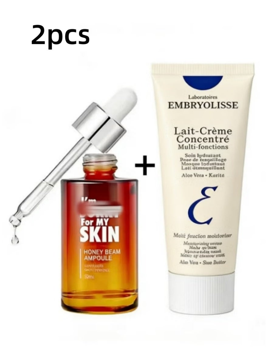 Embryolisse Hydrating Cream Set With Honey Beam Facial Ampoule Serum Korean Brightening And Anti Wrinkle Duo With Propolis Niacinamide And Moisture Lock Formula