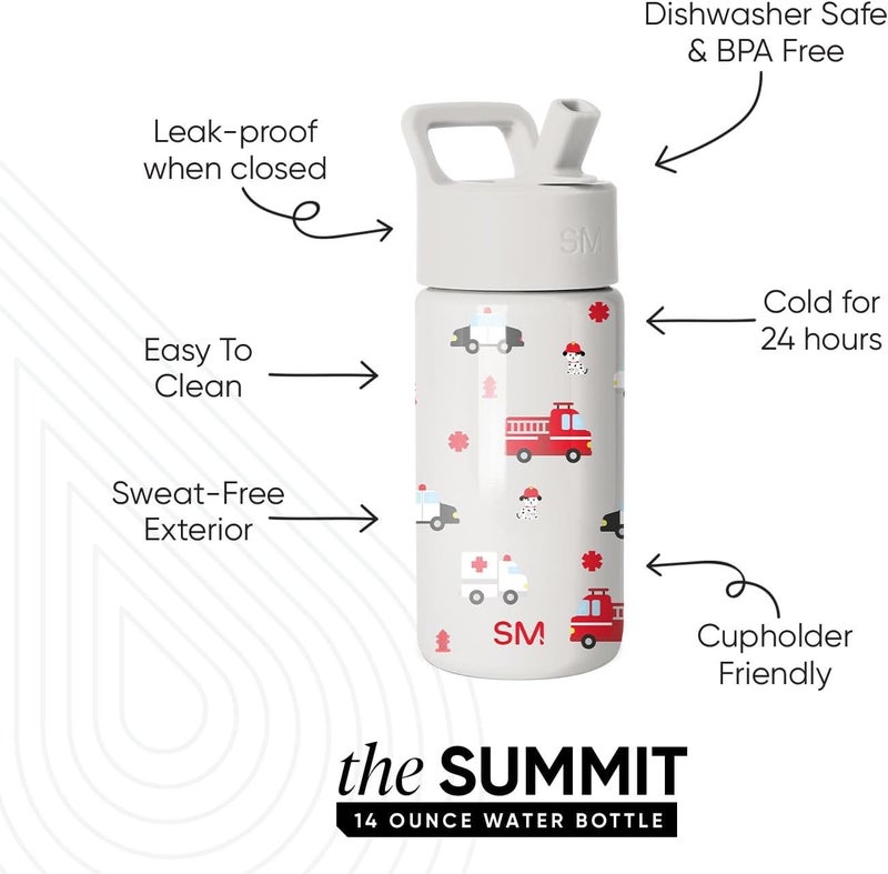 Simple Modern Kids Summit Water Bottle with Straw Lid | 14oz Stainless Steel Cup Insulated Tumbler for Toddlers, School | First Responders - Image 1