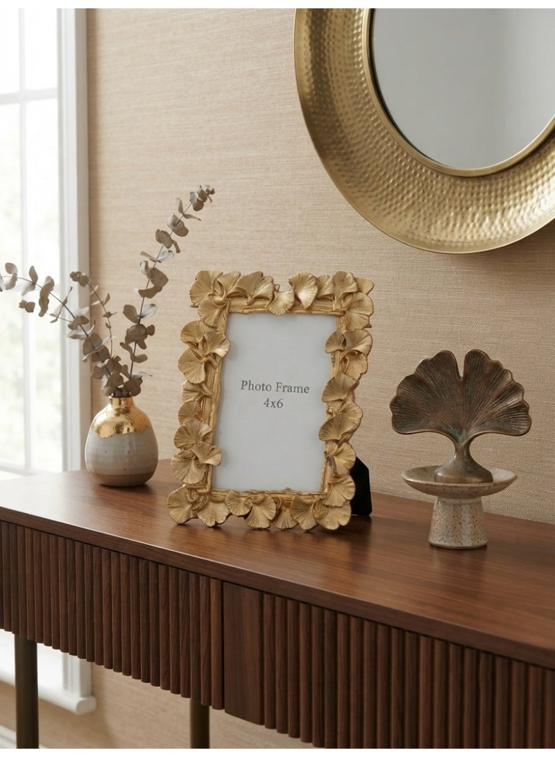 Antique Golden Ginkgo Leaf Shaped Photo Frame Luxury Resin Vintage Picture Frame for Office, Living Room, Home Decoration, Wedding & Housewarming from Stellar (Gold 4x6) - Image 3