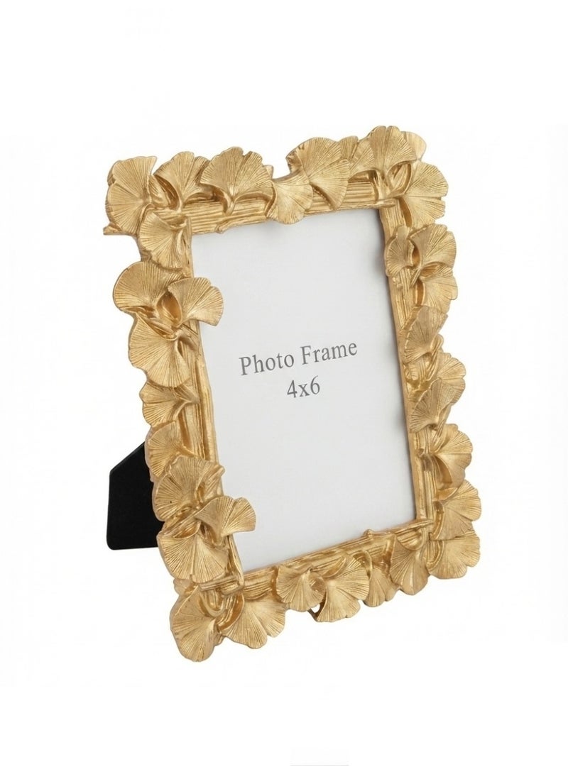 Antique Golden Ginkgo Leaf Shaped Photo Frame Luxury Resin Vintage Picture Frame for Office, Living Room, Home Decoration, Wedding & Housewarming from Stellar (Gold 4x6) - Image 1