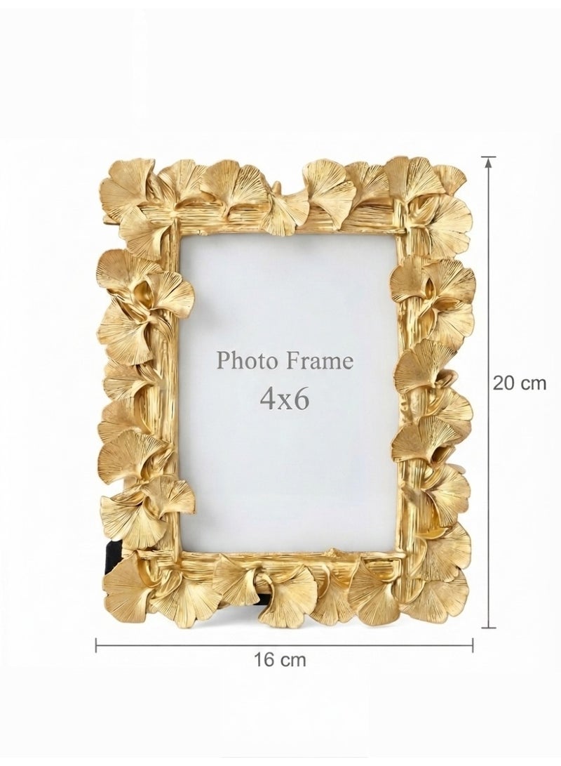 Antique Golden Ginkgo Leaf Shaped Photo Frame Luxury Resin Vintage Picture Frame for Office, Living Room, Home Decoration, Wedding & Housewarming from Stellar (Gold 4x6) - Image 2