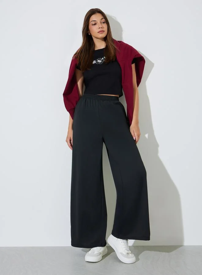 ستايلي Black Wide Leg Pants with Elastic Waistband
